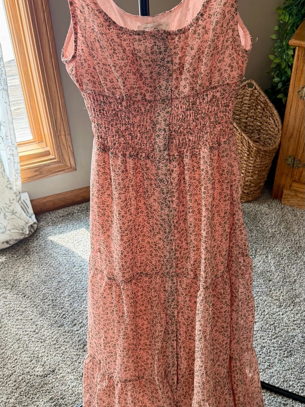 Urban Outfitters Pink Floral Smocked Maxi Dress